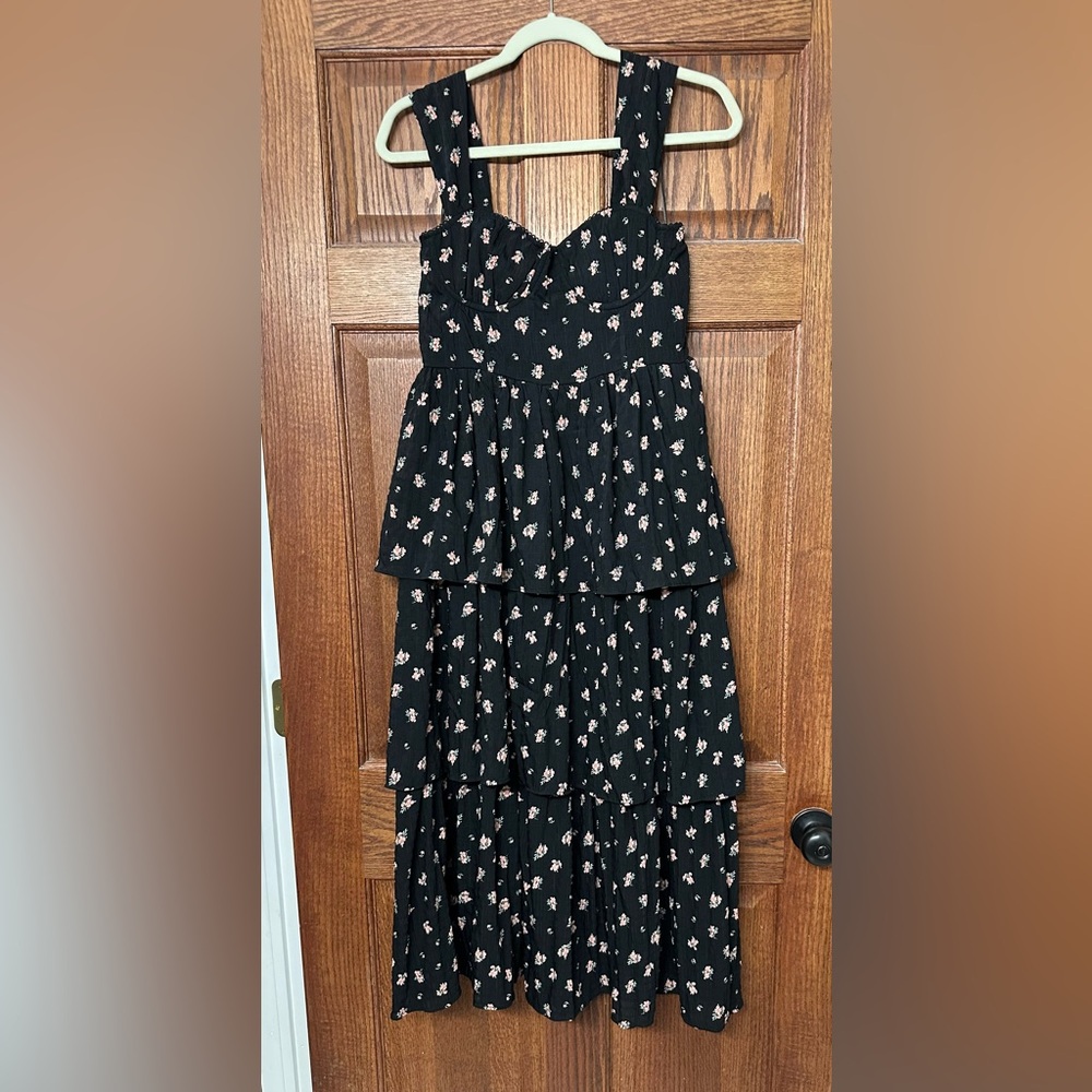 Talulah Black Tiered Dress with Pink Floral Print
